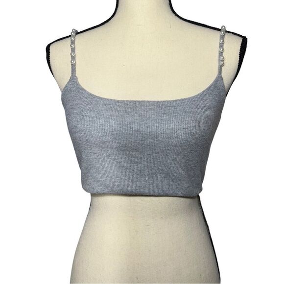 Zara Pearl Bead Spaghetti Strap Crop Top Size Medium - Picture 1 of 6